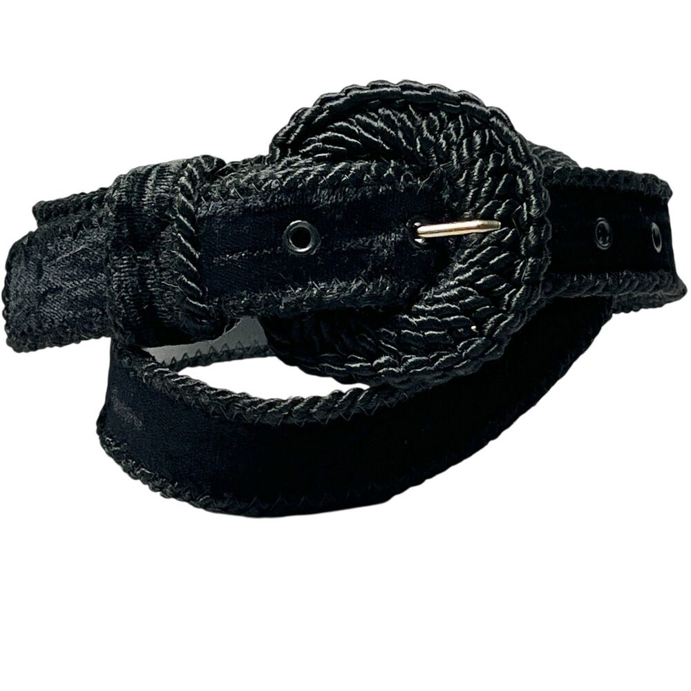 Vintage Black Suede Womens Belt Size M L Faux Accessory Lady Made in USA